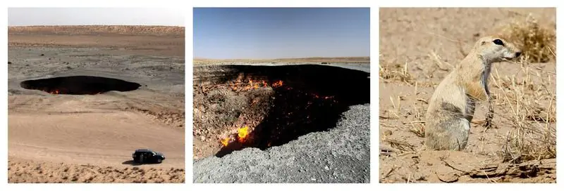 Изображение для статьи: Пустыня Каракумы и горящий газовый кратер Дарваза
