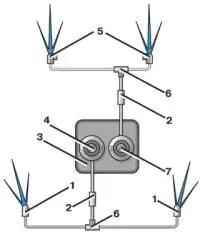 —16. Схема омывателей ветрового стекла и стекол фар