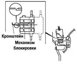 Фиксация крюка механизма блокировки в отверстии кронштейна