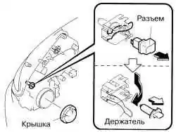 Отсоединение пружинного держателя лампы
