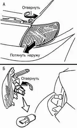 Замена лампы переднего указателя поворота