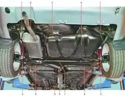 Основные агрегаты автомобиля (вид снизу сзади)