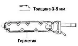 Места нанесения герметика на контактную поверхность корпуса термостата