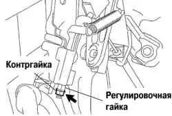 Контргайка и регулировочная гайка педального привода стояночной тормозной системы