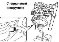 Сжатие пружины стойки с помощью специального инструмента