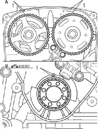 Совмещение установочных меток с указателями на двигателях DOHC