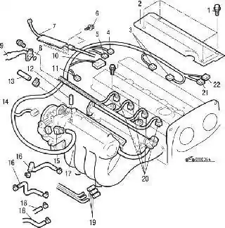 Подсоединение разъемов и шлангов к двигателю DOHC