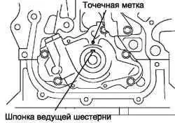 Совмещение шпонки ведущей шестерни газораспределения с точечной меткой на масляном насосе