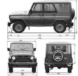 Габаритные размеры автомобиля UAZ Hunter (мм)
