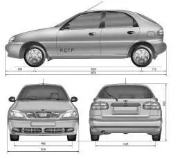 Габаритные размеры (мм) автомобиля Daewoo Lanos с кузовом типа хэтчбек
