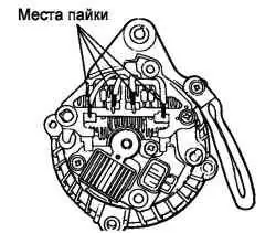 Места пайки проводов обмотки статора