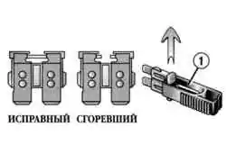 Пример исправного и перегоревшего предохранителей