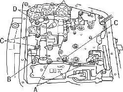 Расположение болтов крепления корпуса клапанов на моделях 4WD с 1996 по 2001 год